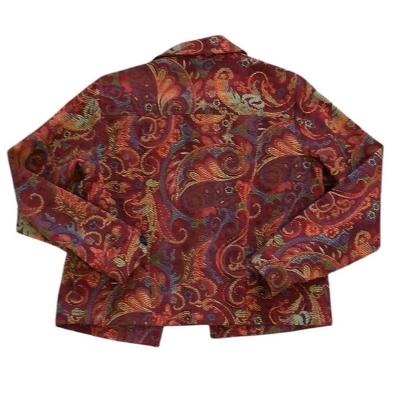 Coldwater Creek Womens Denim Jacket Sz XS Red Paisley Beads Western Boho Fall - Picture 4 of 6